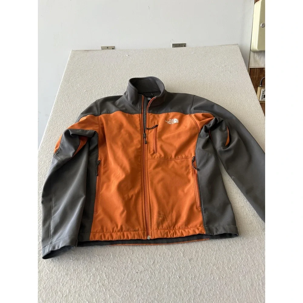 The North Face Jacket Mens Small Orange Gray Softshell Fleece‎ Lined Full Zip